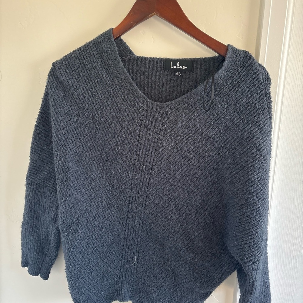 Lulu's Dark Gray V-Neck Sweater